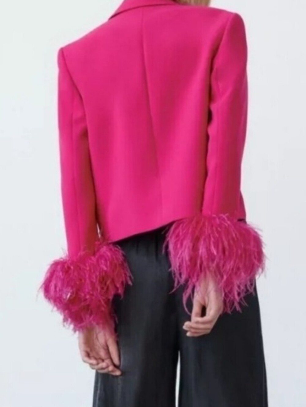 Zara cropped feather blazer pink size M - Picture 11 of 15